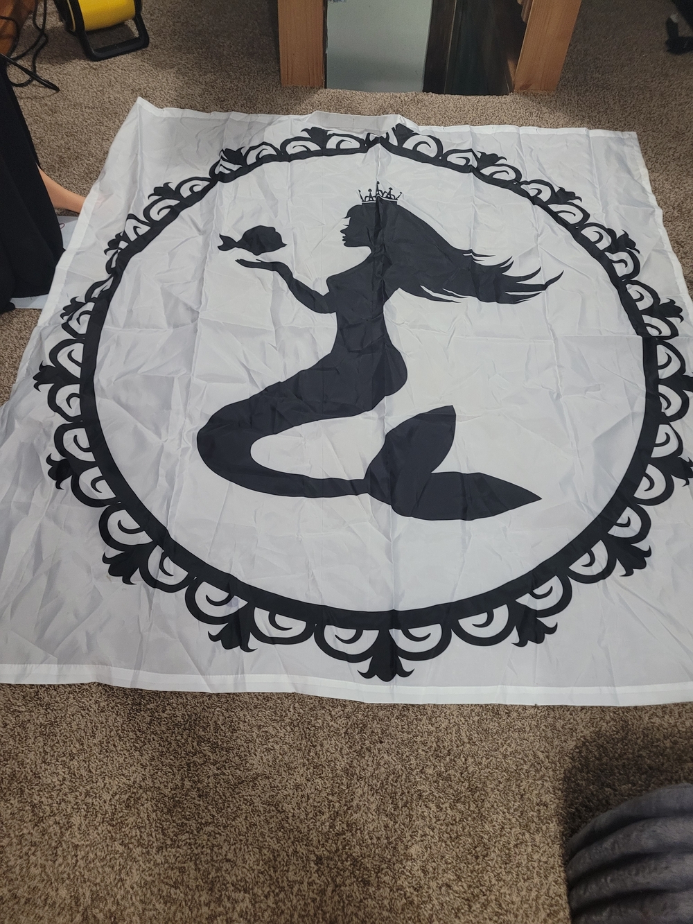 Black Mermaid Silhouette Tapestry - White Background